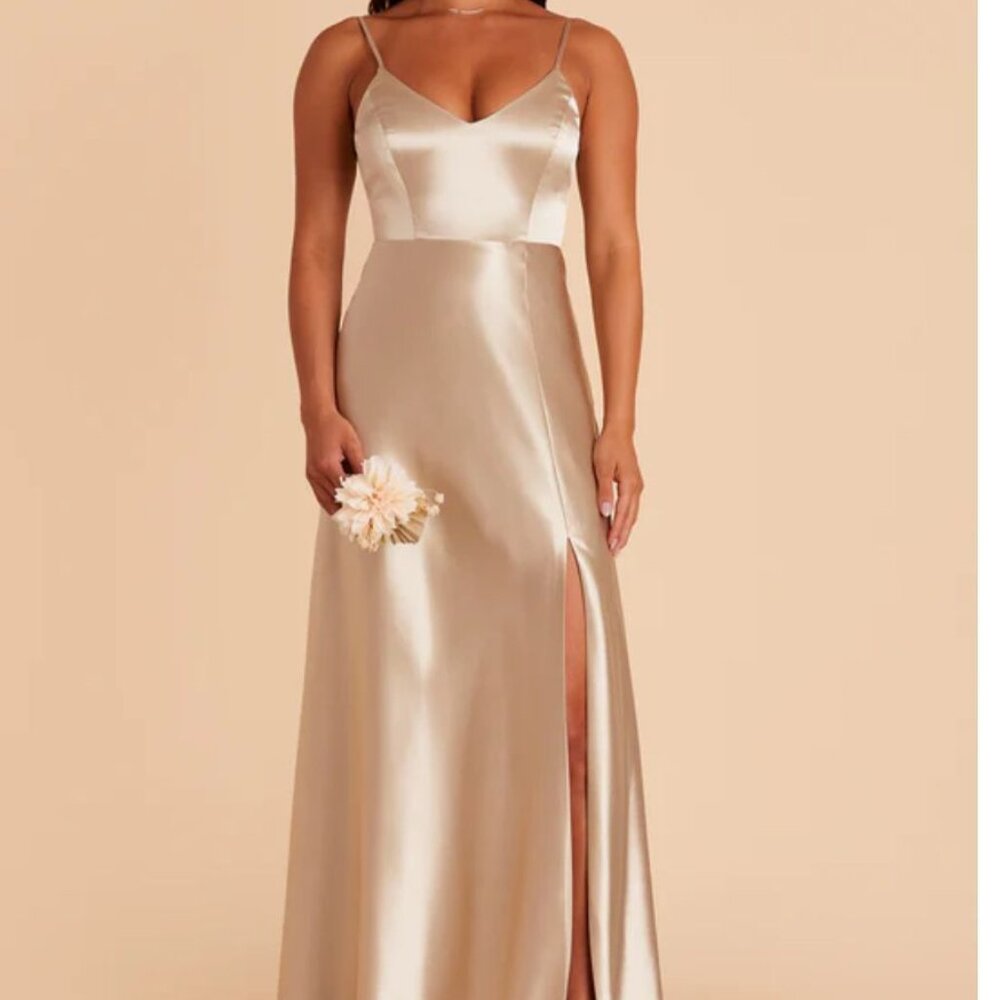 Sz XS Birds grey Jay Satin Dress - Neutral Champagne